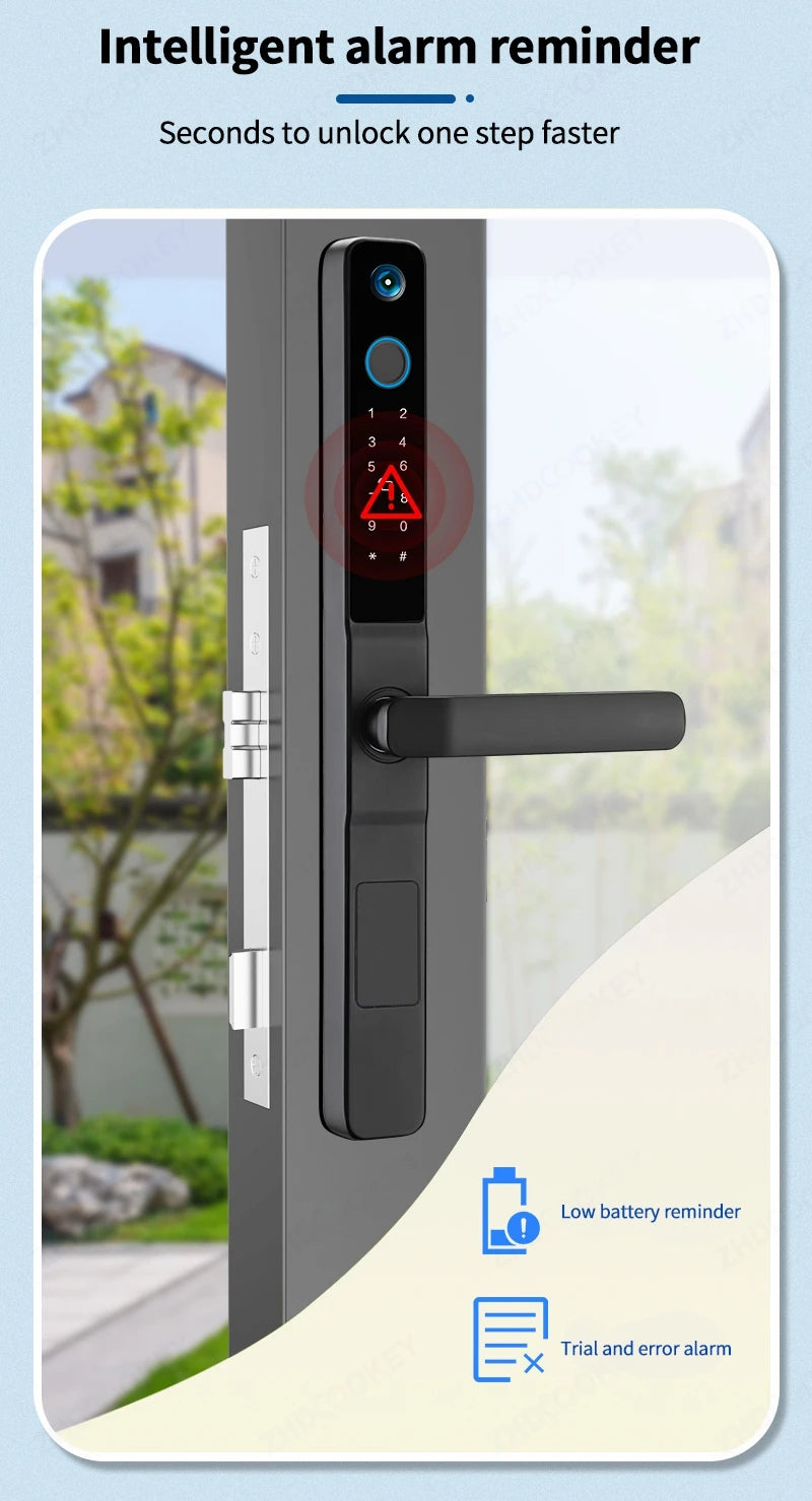 Smart Lock with Camera Door Viewer Waterproof IP66 Tuya WiFi Fingerprint Password Sliding RFID Card Sliding Electronic Door Lock