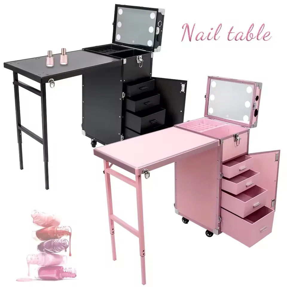 Rolling Manicure Table | Foldable Makeup Train Case - Tidesmit Massage Chairs Tidesmit