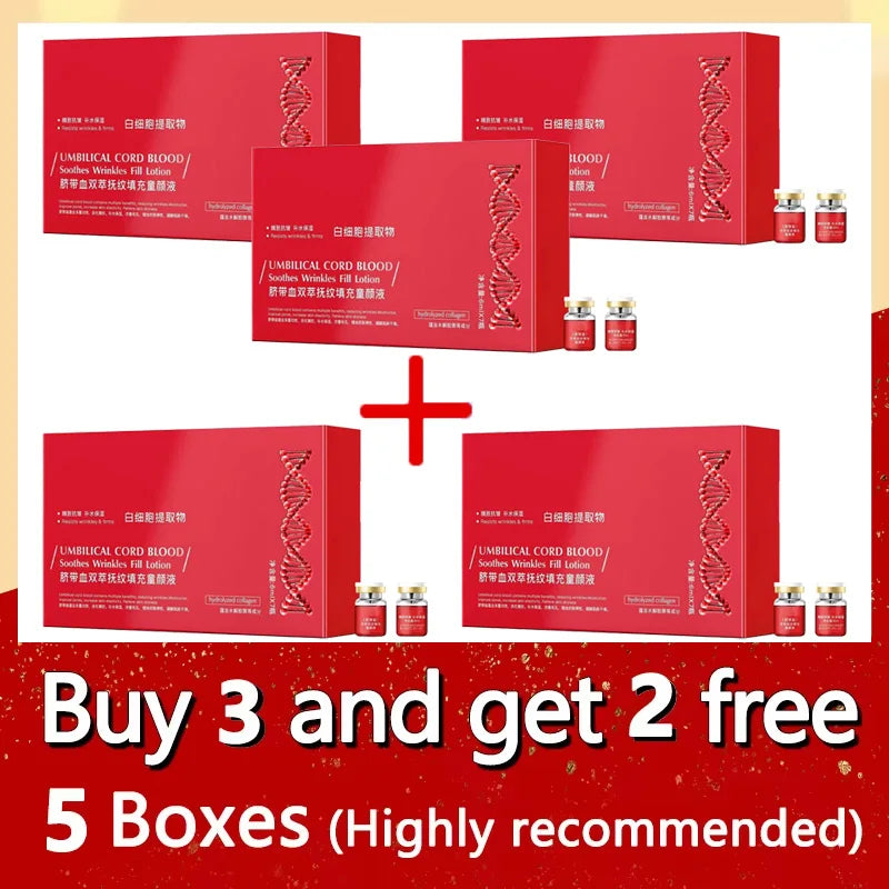 Umbilical Cord Blood Filler Serum set: anti-aging moisturizing vials in red boxes to firm, fade lines, and rejuvenate.