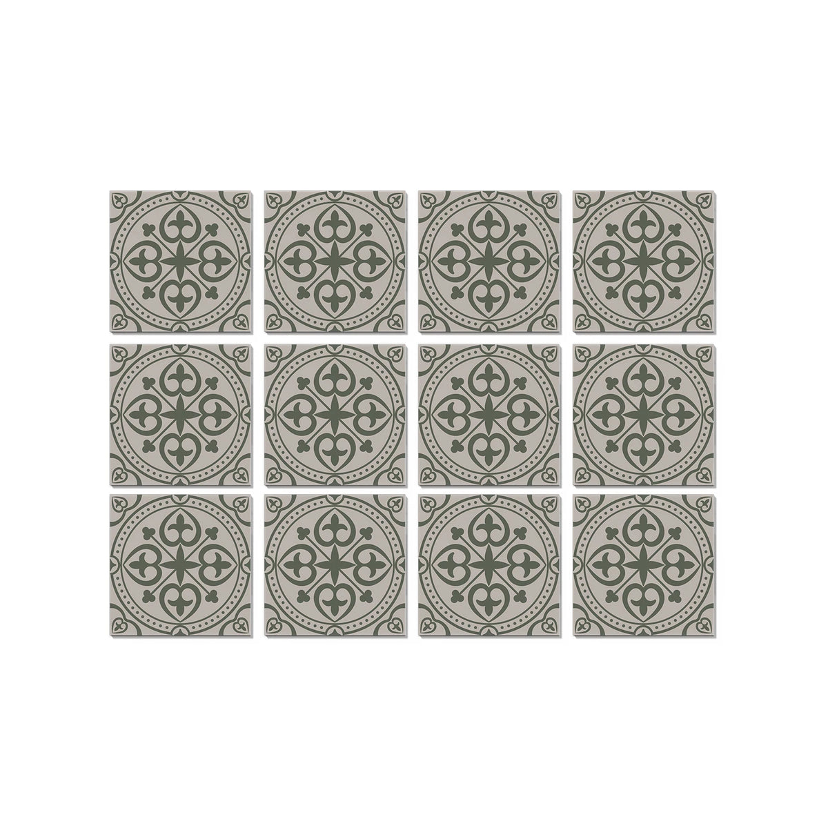 Peel-and-stick Moroccan tile stickers set, 15x15cm, sage green circular pattern