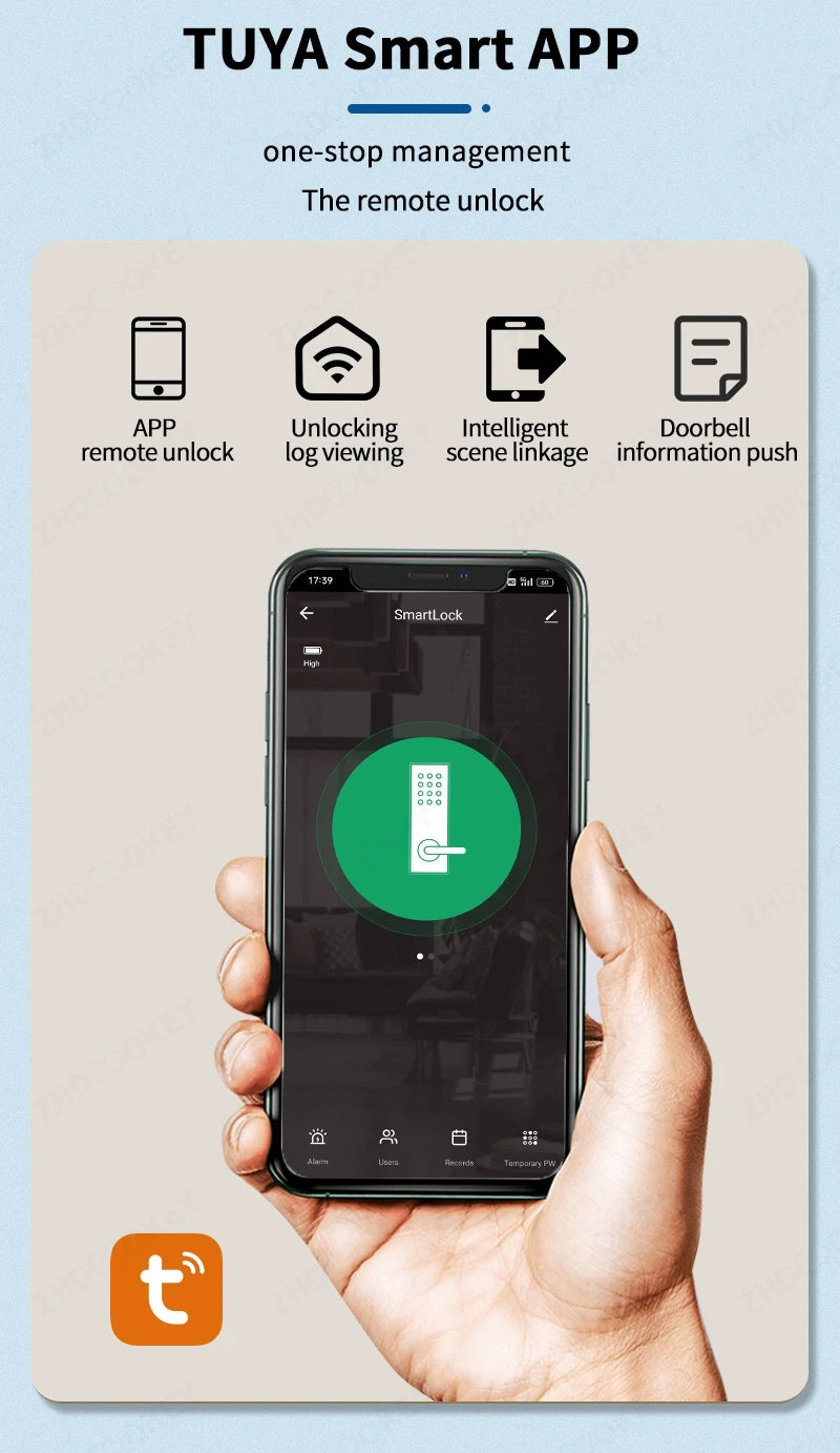 Smart Lock with Camera Door Viewer Waterproof IP66 Tuya WiFi Fingerprint Password Sliding RFID Card Sliding Electronic Door Lock