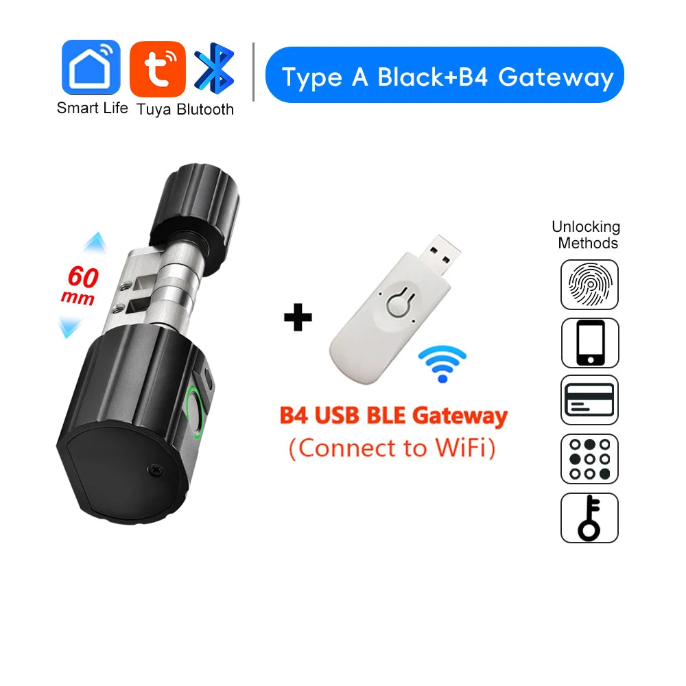 RAYKUBE L12 Tuya BLE Fingerprint Cylinder Electric Digital Door Lock With Waterproof Silicone Cover Password/Key/Tuya APP Unlock