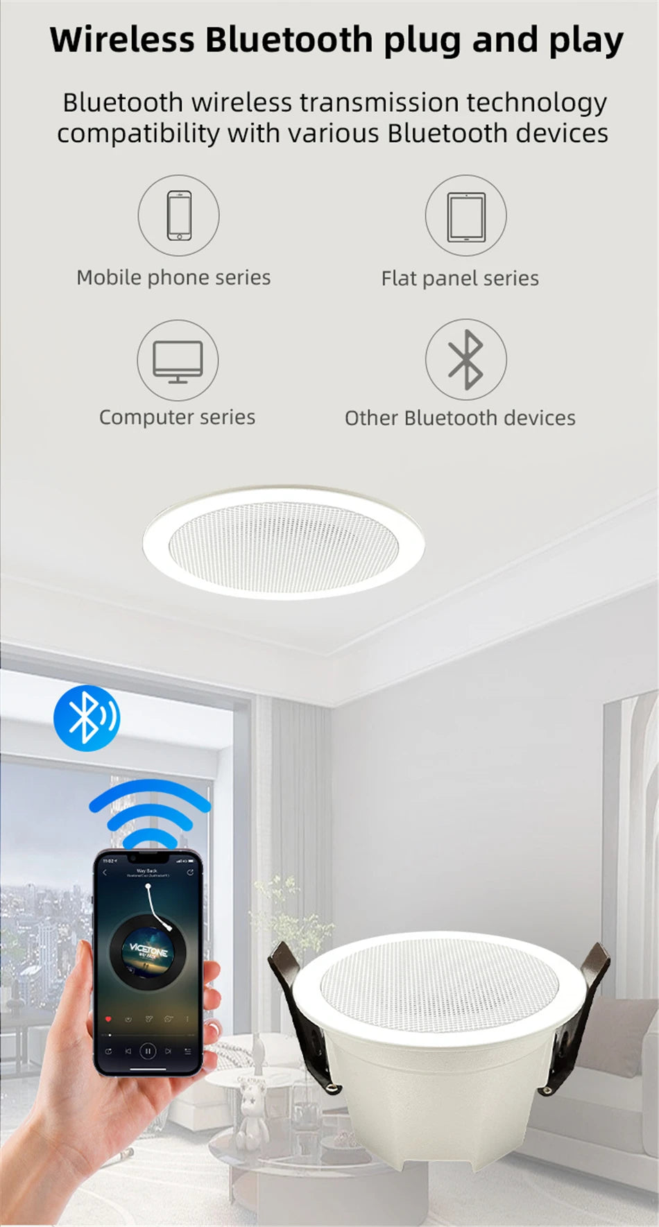 2 Inch Mini Bluetooth Ceiling Speakers Home Audio Audience Stereo Sound System Indoor Music Flush Mount Speakers Kitchen Bedroom