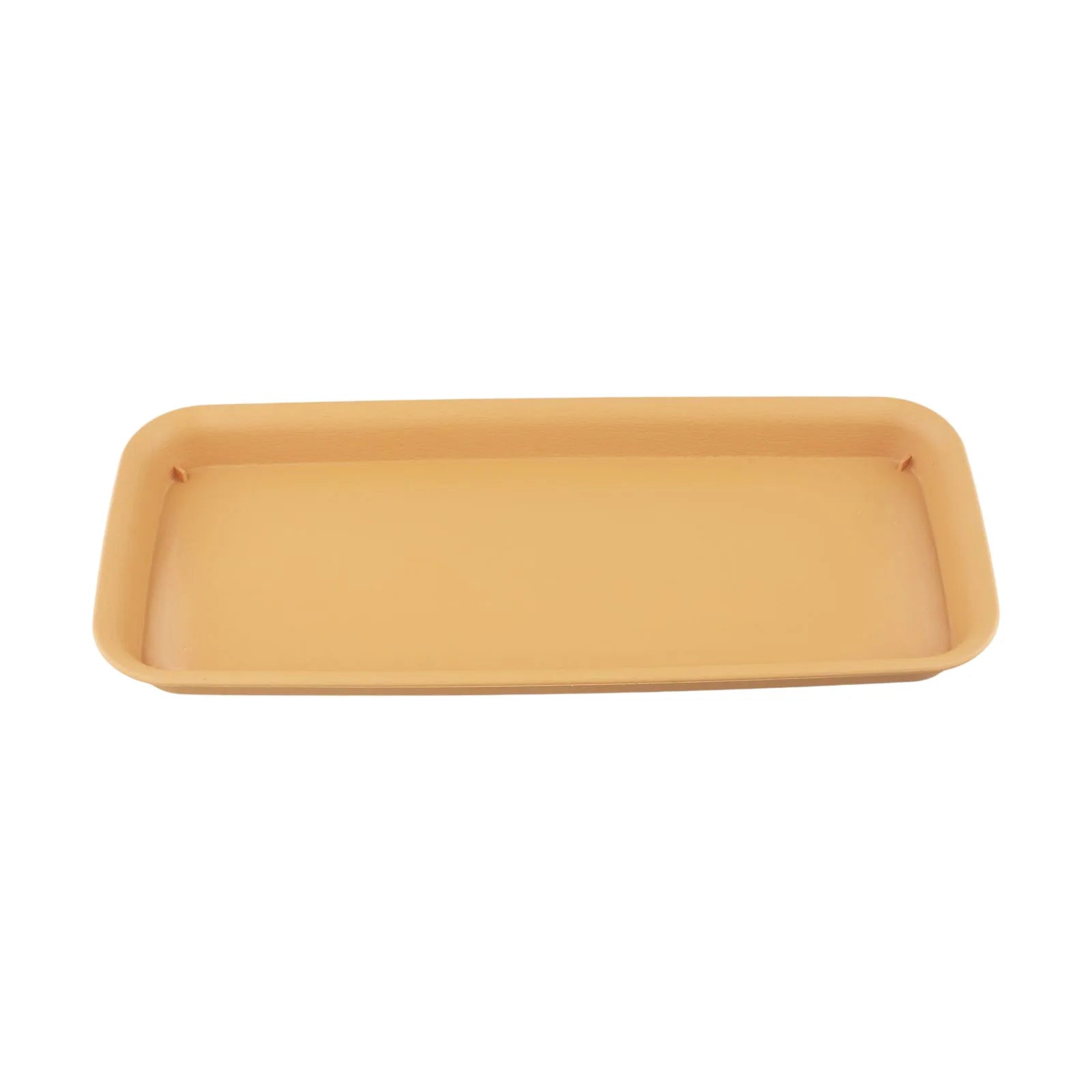Rectangular beige plastic plant water tray, flat top view