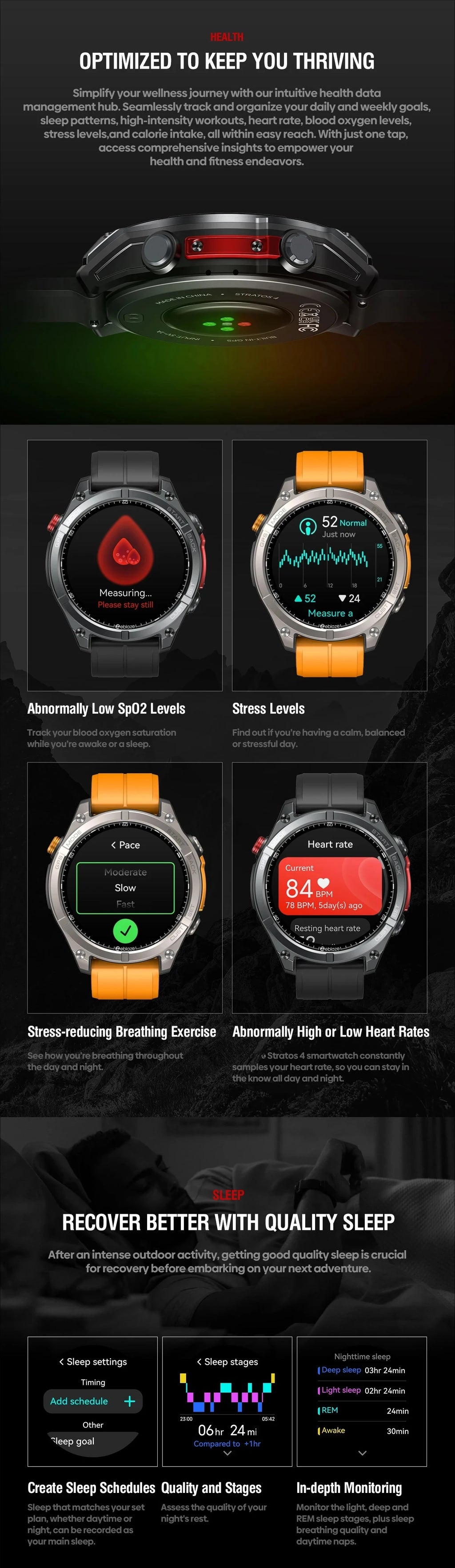 Stratos 4 GPS Smart Watch 1.43 AMOLED Display Built-in Compass Barometric Altimeter Flashlight Voice Call Smartwatch