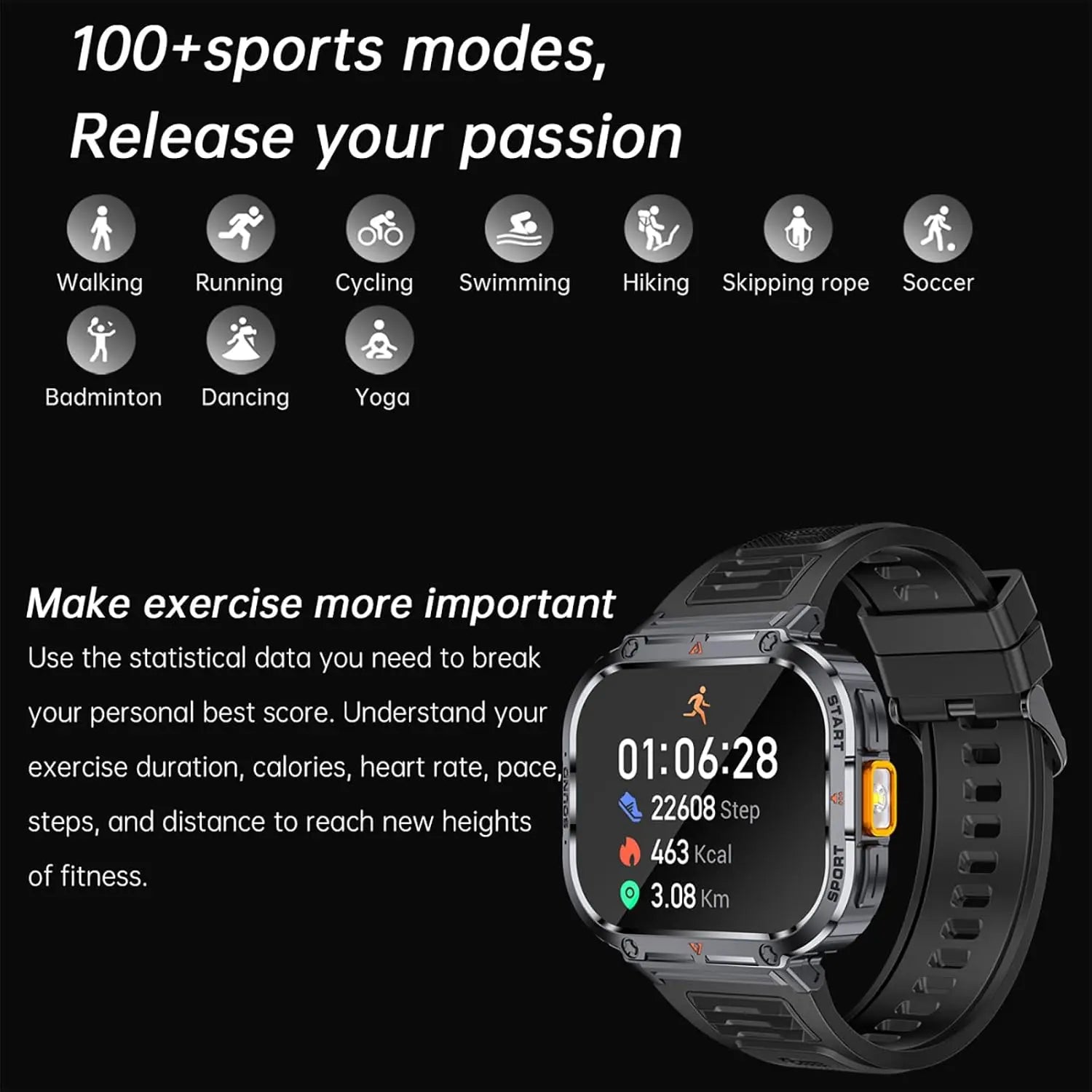 New Smart Watch Men LED Light Flashlight BT Call Music Player Sport Fitness Bracelet Calories Ultra Large Screen Smartwatch