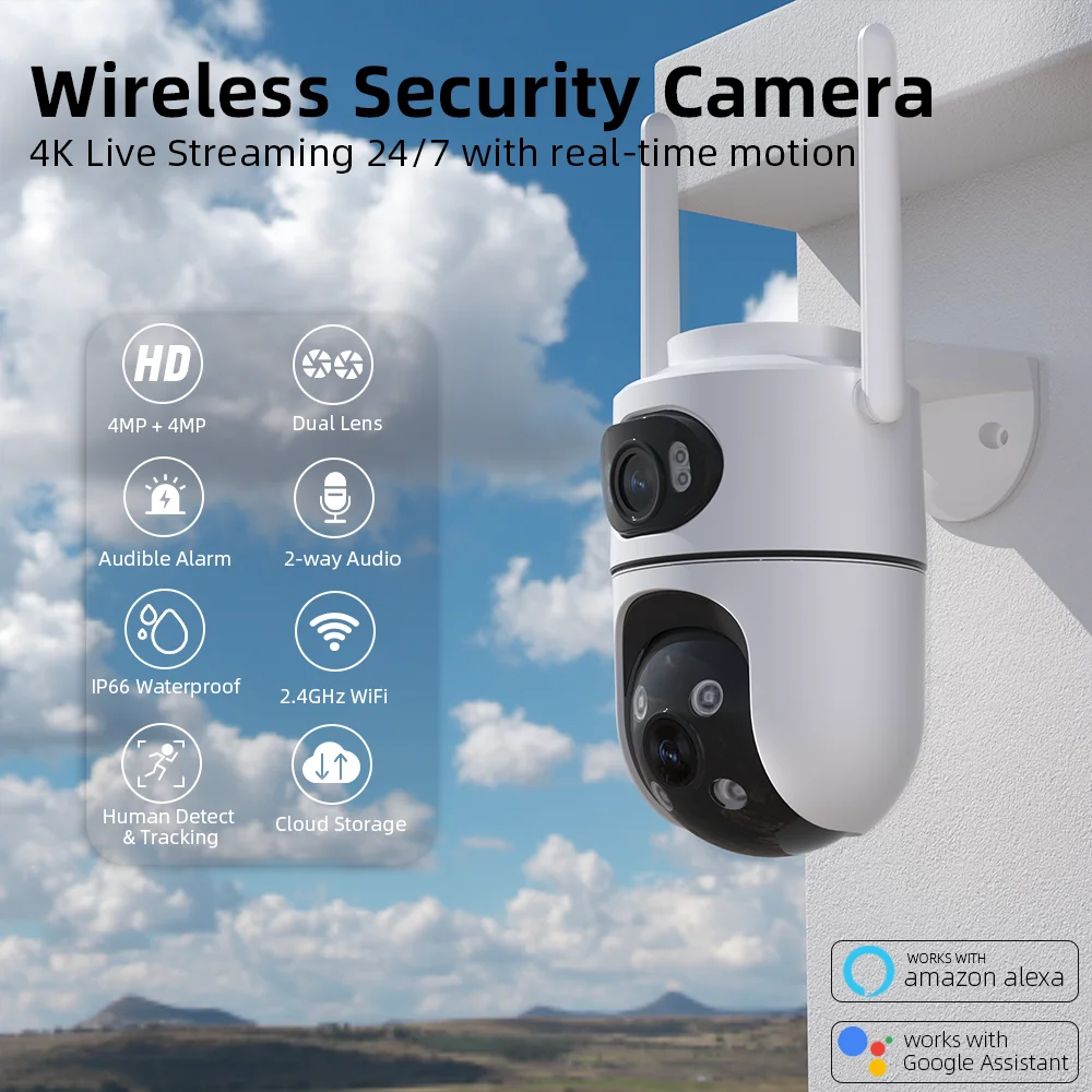 TreGear 8MP 4K PTZ Wifi Camera with Dual Lens Dual Screens AI Human Detection Wireless Outdoor CCTV Security IP Camera ICSEE App