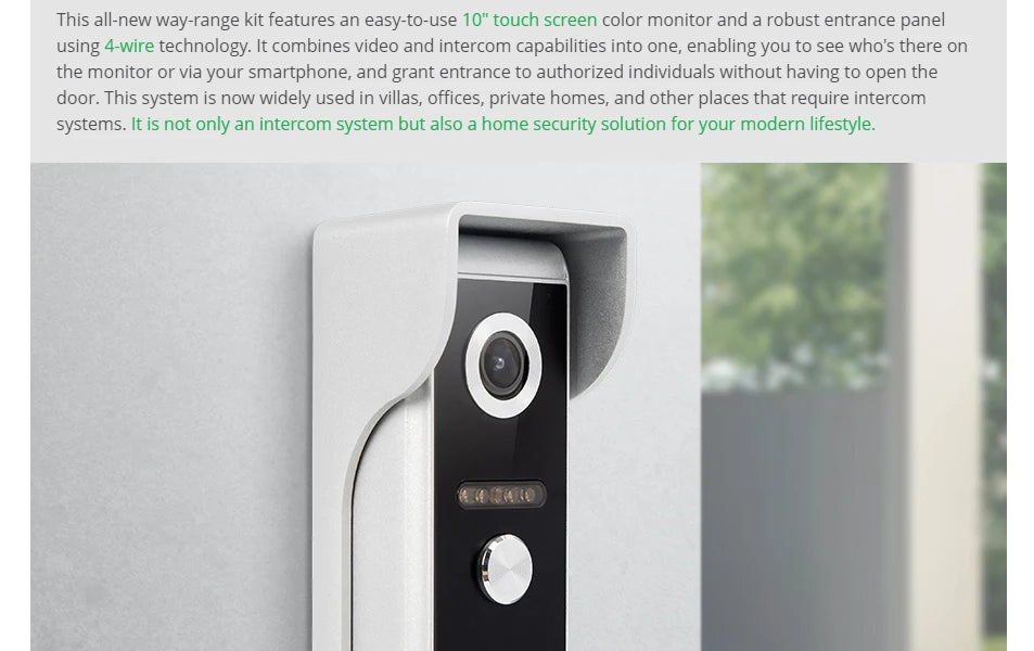 Tuya Smart APP WIFI HD 10” Video Doorphone Entry Intercom System 4 Wire IP65 1080P Doorbell Camera Recording Snapshot