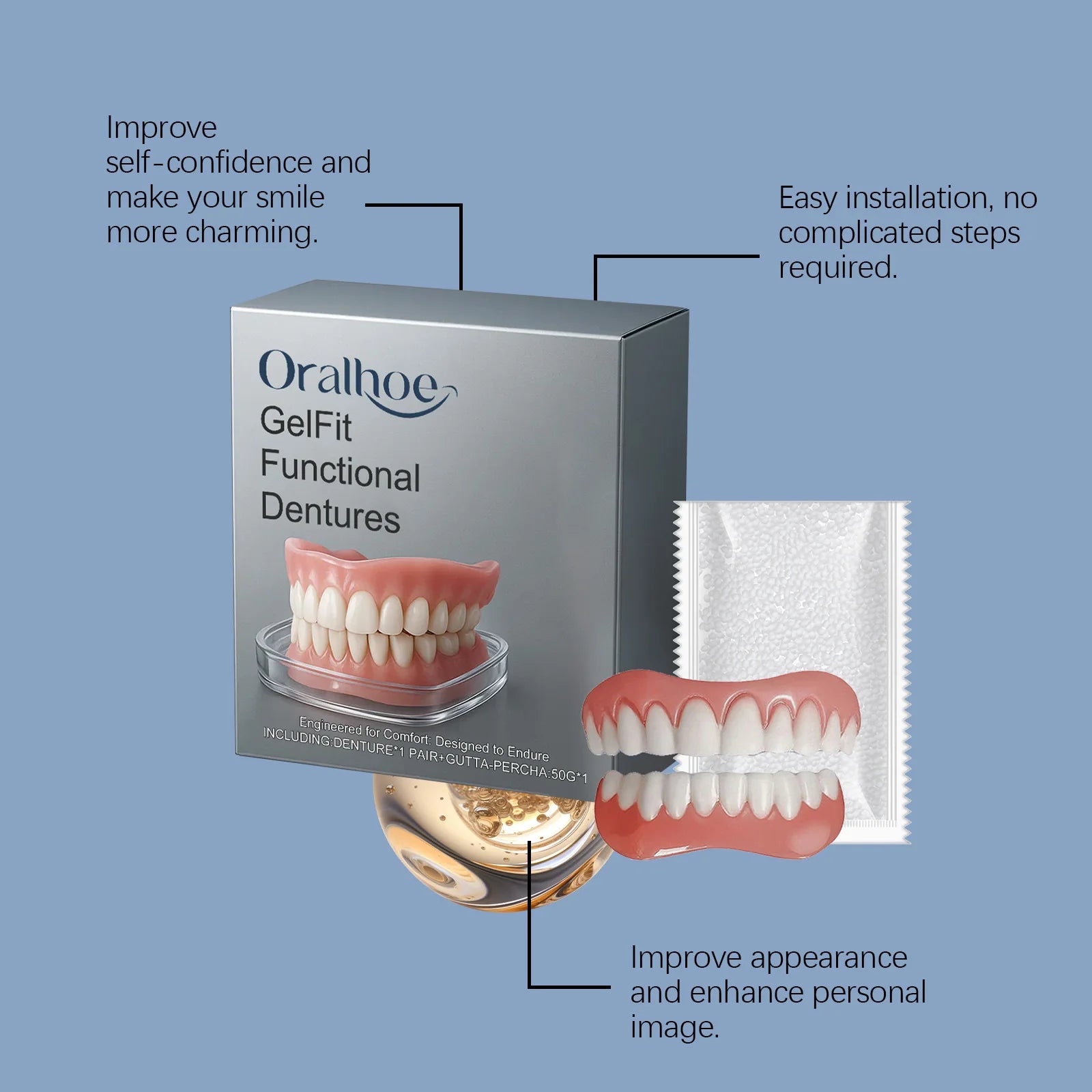 Tidesmit 2026 silicone teeth kit for gap filling, comfortable realistic upper and lower fake denture set.