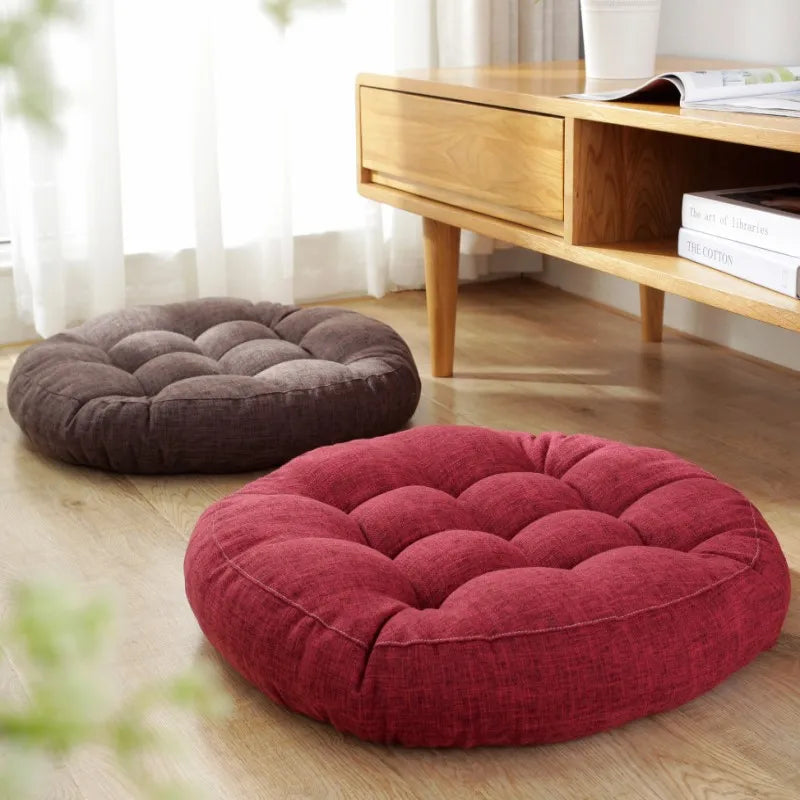 Thick Tufted Seat Cushion Natural Linen Round Floor Pillow Seating Cushion Home Décor Pouf for Meditation Yoga For Adult Kid Pad