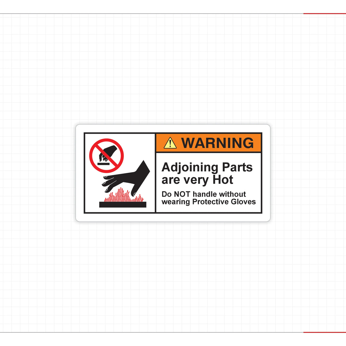 Warning Hot Surface Safety Decal Wear Protective Gloves ANSI ISO Compliant - Angle/Detail 9