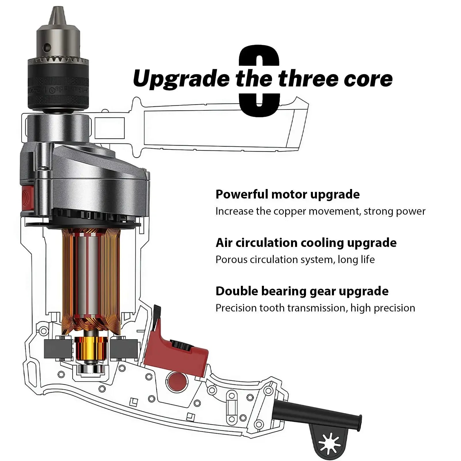 Electric Drill Impact Drill Multi-function Variable Speed Wood Metal Stone Cutting Off Household Wall Hole Drilling Power Tools