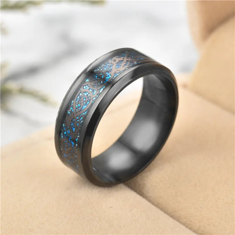 Smart Health Ring - 8mm Stainless Steel Biometric Fitness Tracker Black Blue Tidesmit