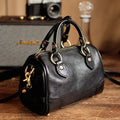 PNDME black genuine cowhide leather small handbag with brass hardware, vintage designer style, top handle shoulder bag.