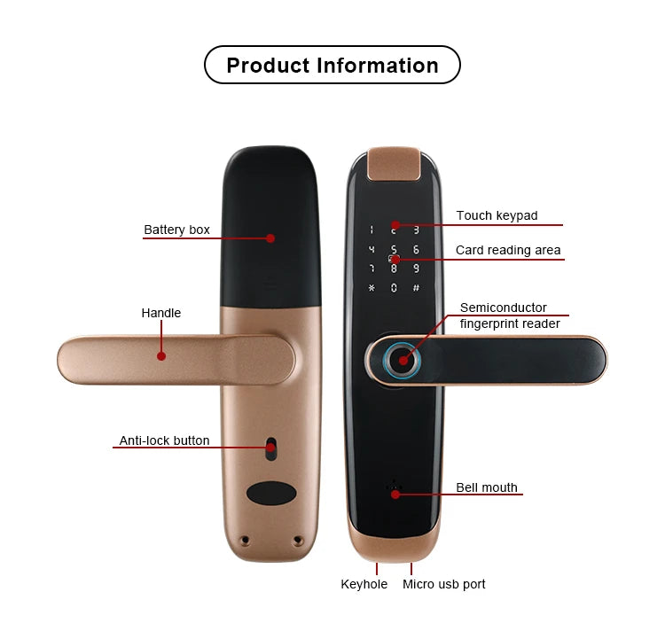 TUYA APP Compatible Smart Life App Unlock Smart Door Lock for Home Wood Door with Fingerprint Handle Combination Rfid Card