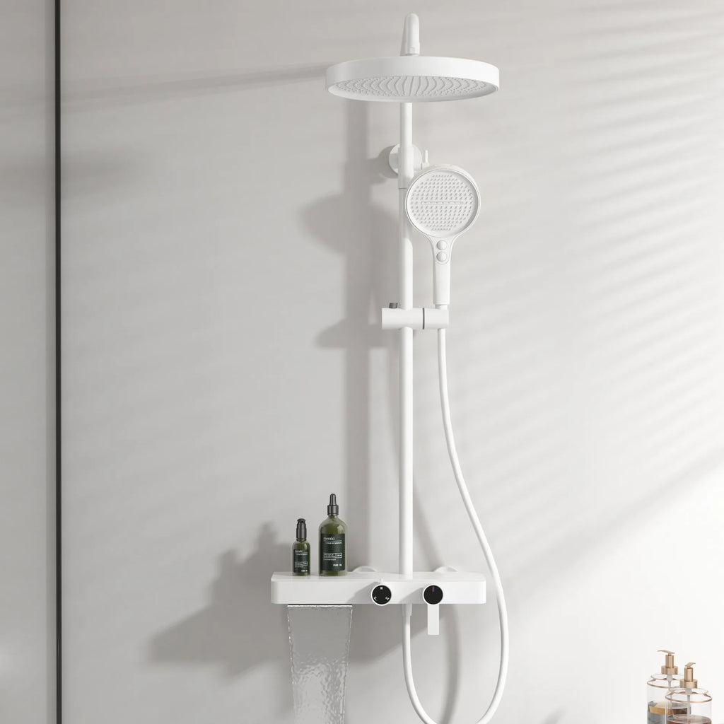 KEMAIDI Brushed Gold Shower System Set Wall Mounted Rain Shower Head with Handheld Shower Spray Brass Bathroom Shower Mixer