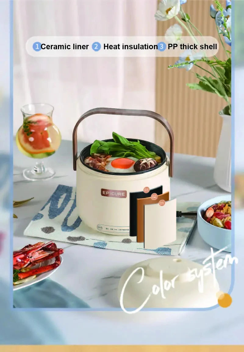 Electric cooking pot with insulated design and handle, cream body