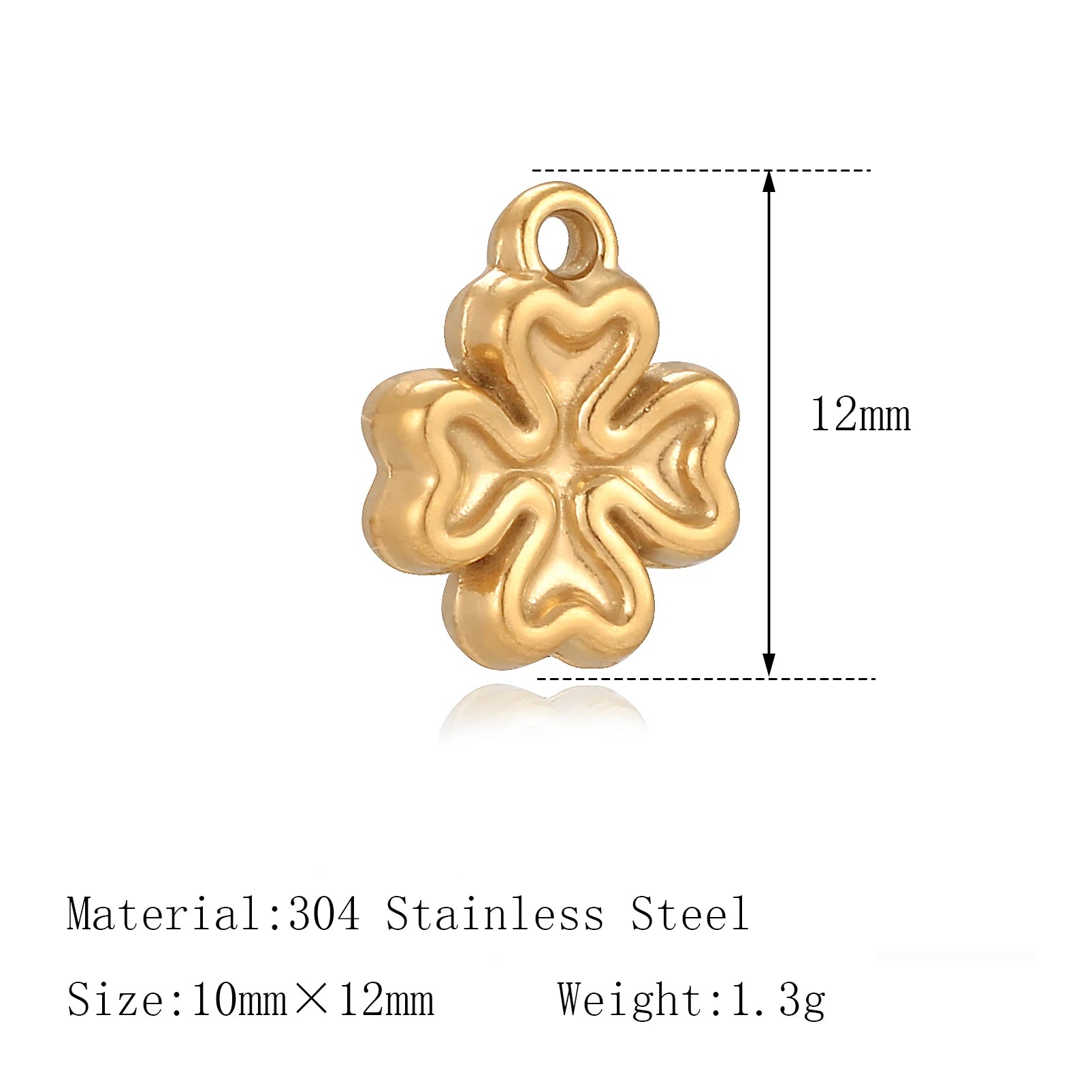 Gold clover charm, 10x12mm 304 stainless steel pendant for DIY pet collar jewelry making.