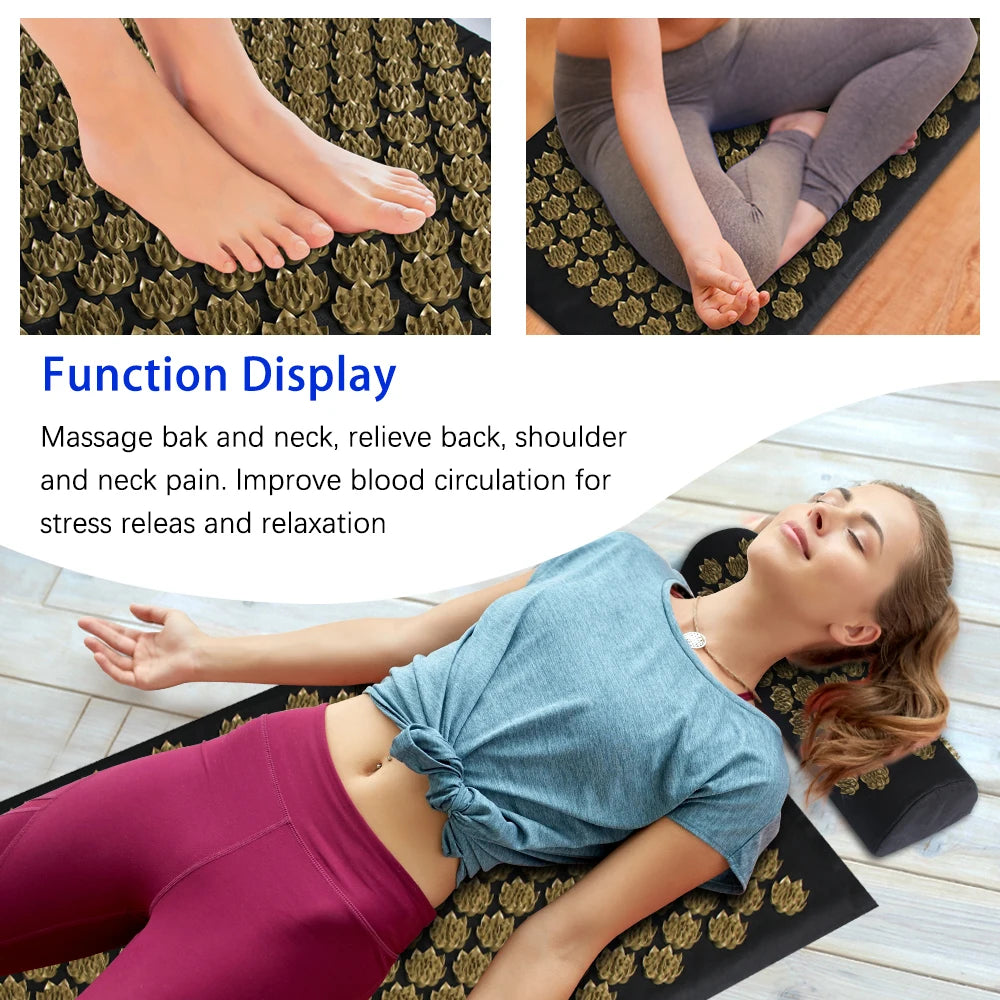 Acupressure Massage Mat Set for Back Pain Relief - 3PCS Lotus Series Massage Cushion Tidesmit