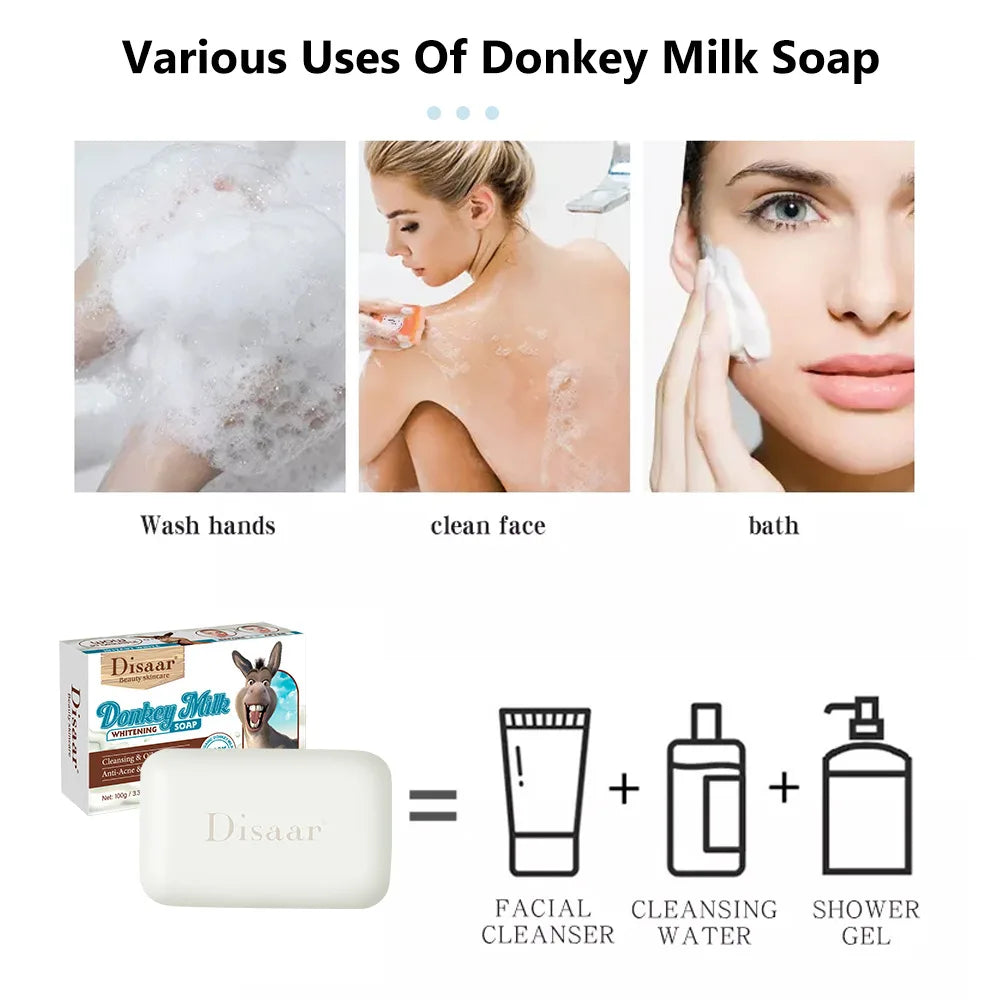 Whitening Donkey Milk Handmade Soap Body Cleanser with Kojic Acid Curcuma Lemon Rice Sandalwood - Skin Care Foaming Bar