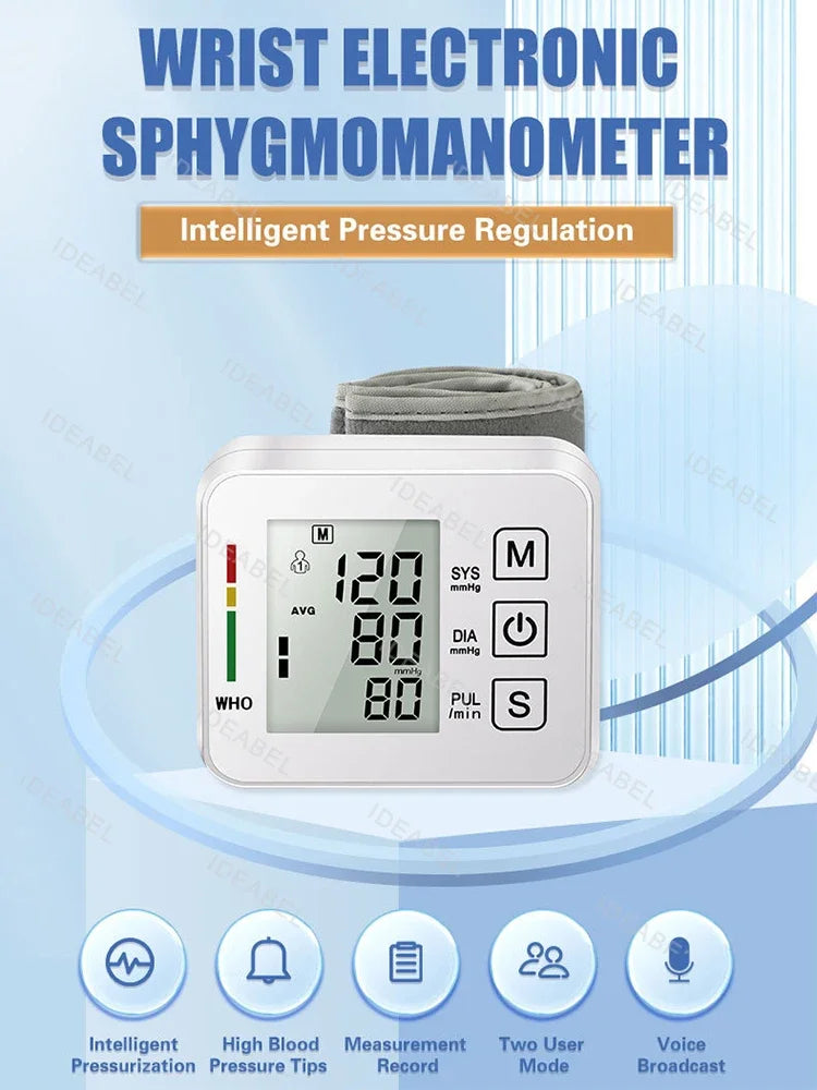 IDEABEL Voice Tonometer Tensiometer Heart Rate Pulse Meter BP Monitor Digital Wrist Blood Pressure Monitor Sphygmomanometer