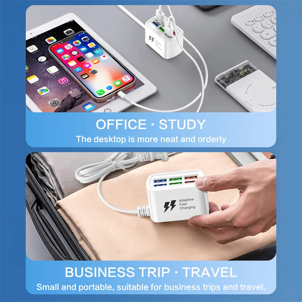 Universal 6 USB Charger Fast Charging Adapter Mobile Phone Power Strip with 1m Cable 6 USB HUB Charging Station For Home Office