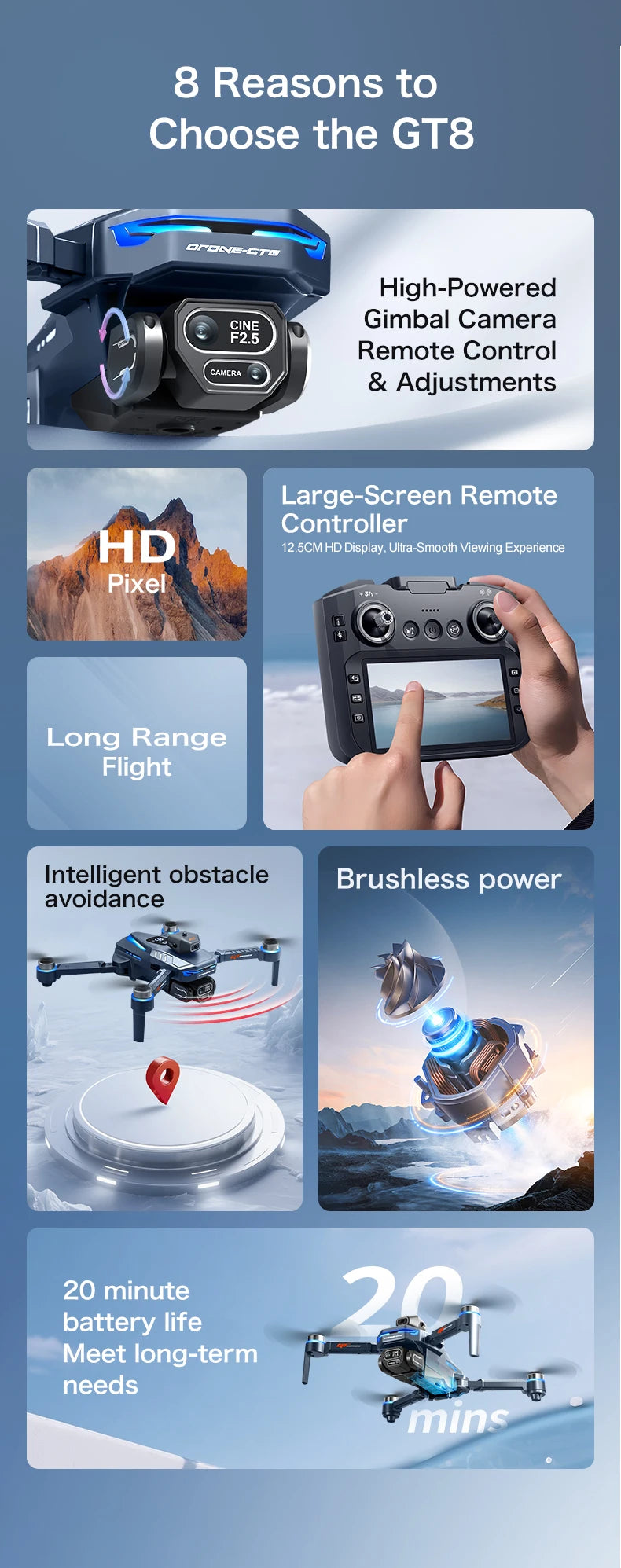 4K Camera Drone Foldable Obstacle Avoidance Quadcopter GT8 Series Tidesmit