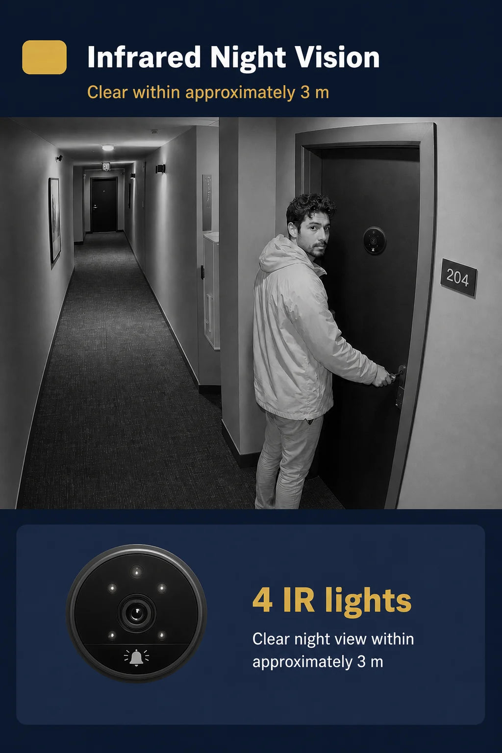 Danmini 4.3inch IR-CUT SmartLife Door Peephole Camera WiFi Tuya 2K 3MP 120° Doorbell Night Vision Digital Door Video Eye