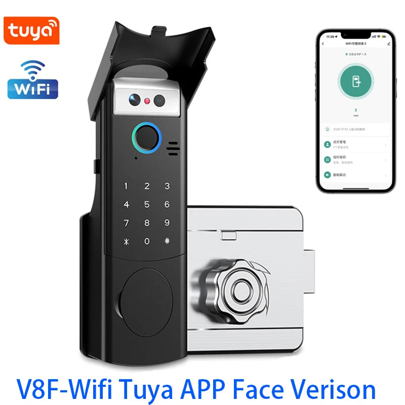 Waterproof  Support Tuya App Wifi Lock 3D Face Recognition Digital Code Keyless App Fingerprint Lock With Rechargeable Battery