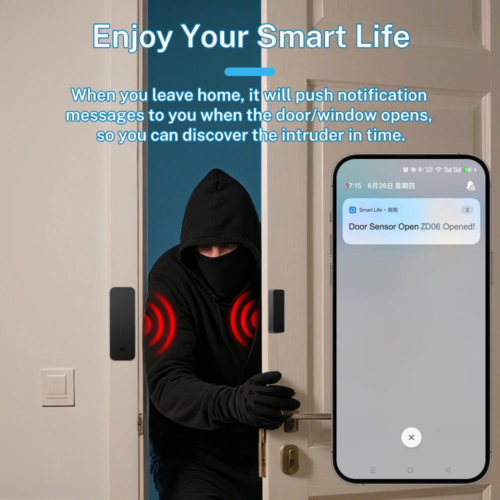 Zigbee Door Sensor Smart Contact Monitor for Home Security Tidesmit