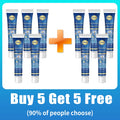 Ten tubes of blue Nicotinamide Freckle Cream arranged in two groups of five with a plus sign in the center.