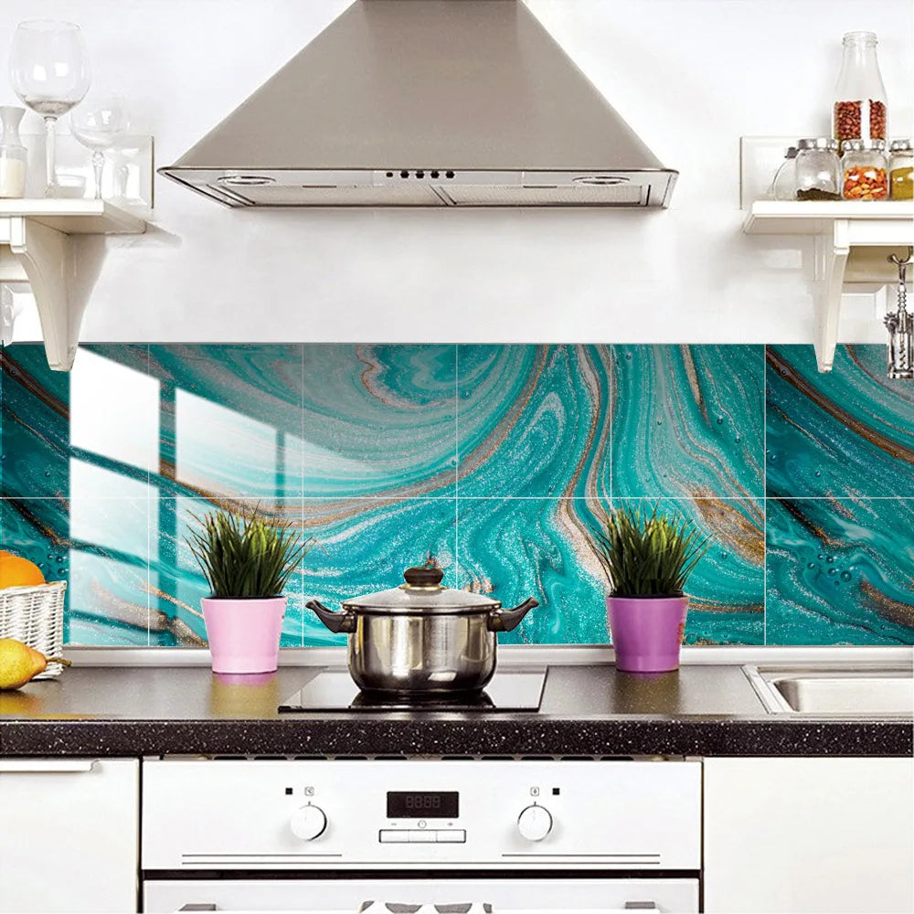10pcs Crystal Tile Wall Stickers Self-Adhesive Kitchen Tiles PVC Backsplash Stickers Peel and Stick Bathroom Faux Stone Effect
