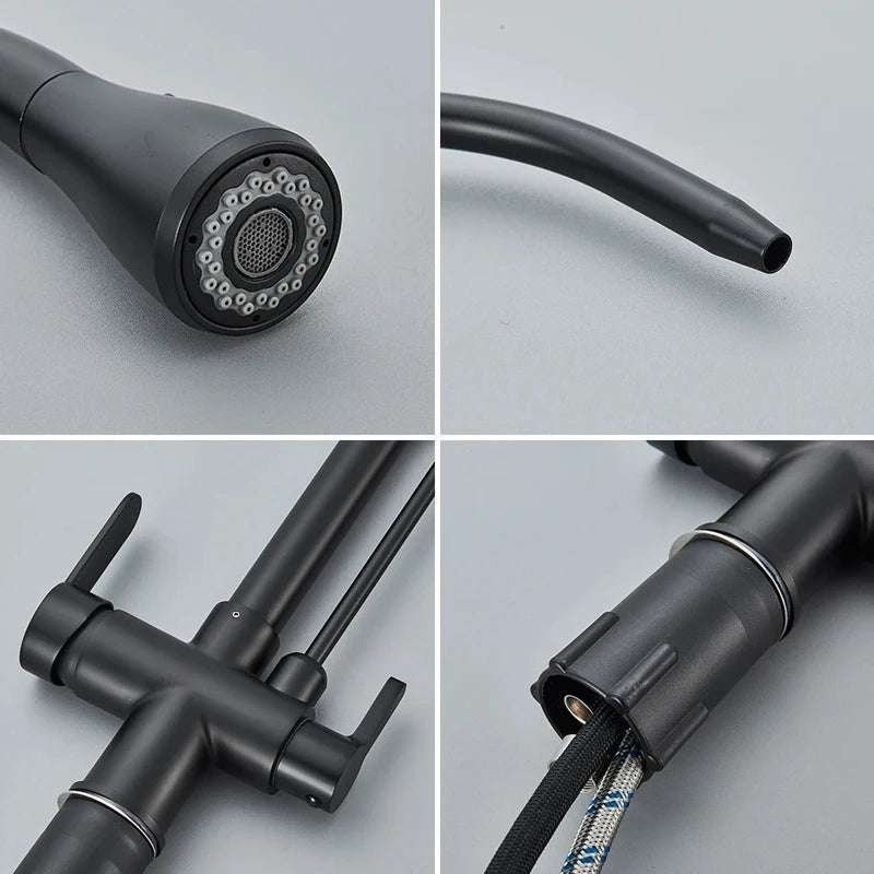 Kitchen Faucet Pull Down Sprayer Dual Handle Stainless Steel Kitchen Tap with Drinking Water Outlet for Water Filter