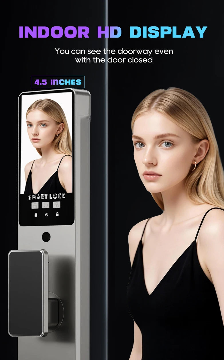 3D Face Recognition Fingerprint Password Smart Door Lock With Camera FIngerprint Password Unlock Keyless Electronic Door Lock