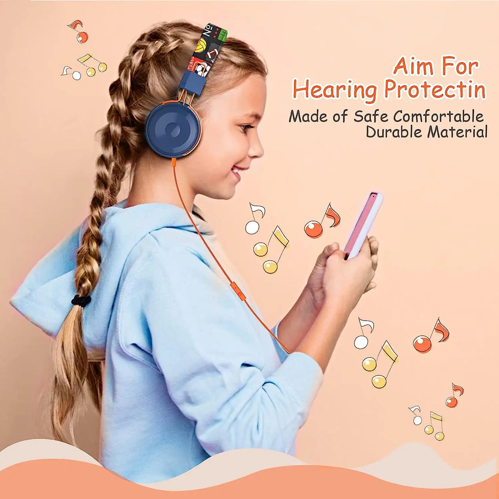 Tidesmit Kids Wired Headphones with Mic - Foldable Adjustable Blue Tidesmit