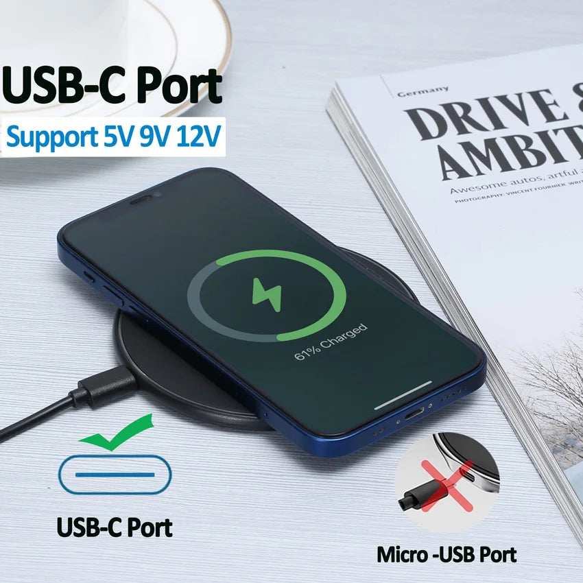 Tidesmit 50W Fast Wireless Charger Pad - Qi Certified Qi Charging Tidesmit
