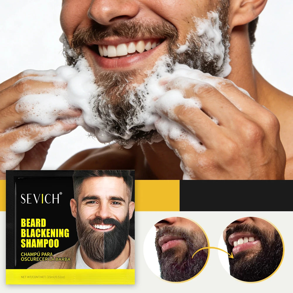 5pcs Instant Hair Dye Black Beard Shampoo for Men Natural Beard Coloring Temporary Blackening Moustache Shampoo Wash convenient