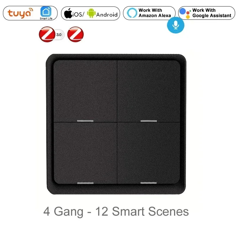 ZigBee 3.0 Tuya Smart Scene Switch Push Button 1/2/3/4 Gang 3 6 9 12 Scenes Automation Scenario Wireless Switch for Tuya Devices