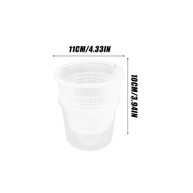 Clear hydroponic orchid pot, 11cm size, with double-layer reservoir and mesh insert