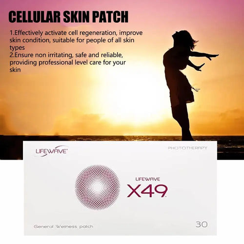 LIFEWAVE X49 cellular skin patch box showing 30-count phototherapy