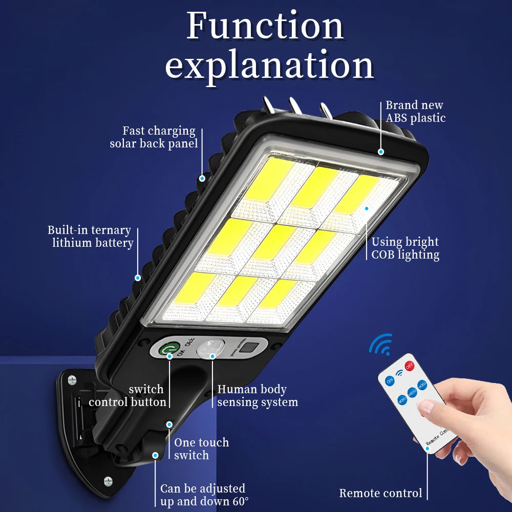 300W Super Bright Solar Street Lights Outdoor Wall Lamp With Motion Sensor Remote Control Garden Street Light RemoteControl Energy-Efflcient Waterproof 4300mah 8000 Lm Solar Street lght