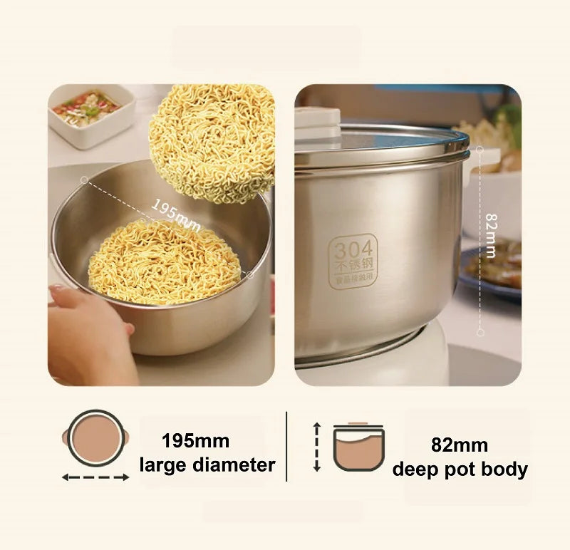 Stainless steel hot pot showing large diameter and deep pot body for noodles