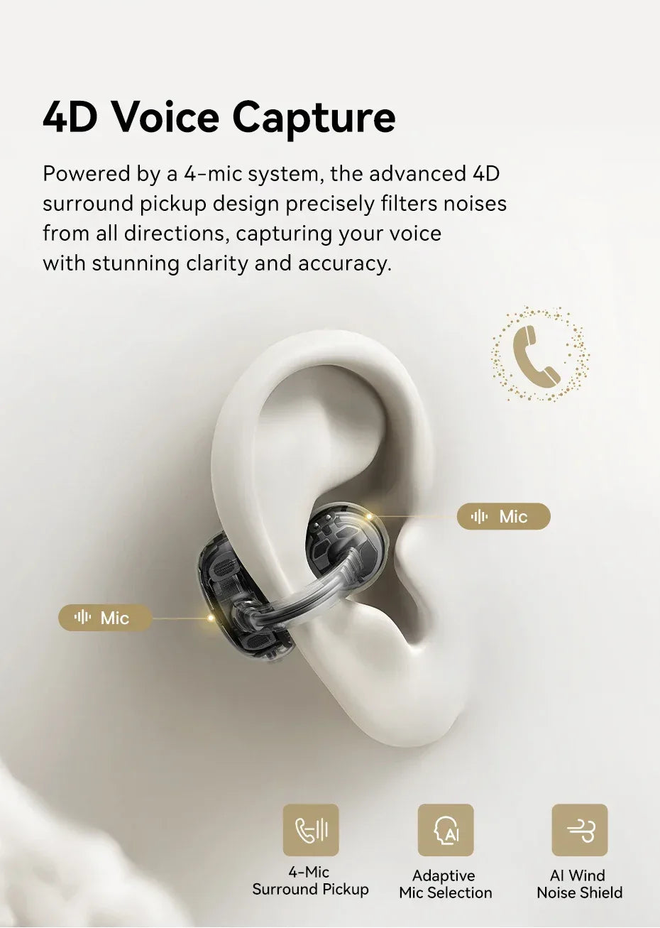 Baseus MC1 Pro Ear Clip Wireless Earphones Bluetooth 6.0 Hi-Res Ultra Open Earbuds earrings 4-Mic ENC Clip on ear buds Headphone Tidesmit