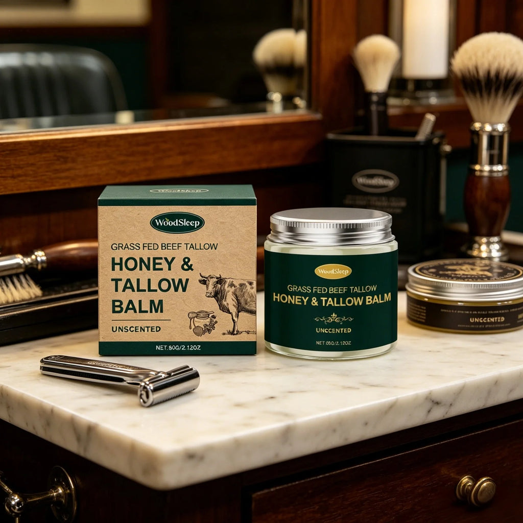 Woodsleep Organic Grass Fed Beef Tallow Balm Unscented Facial Rejuvenation Cream Deep Hydration Lifting Face Care Honey Extract