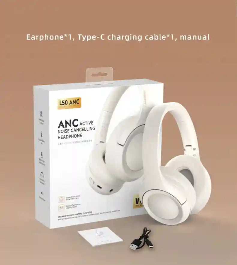 Wireless Headphones with Active Noise Cancellation - L50 Over-Ear Model Tidesmit
