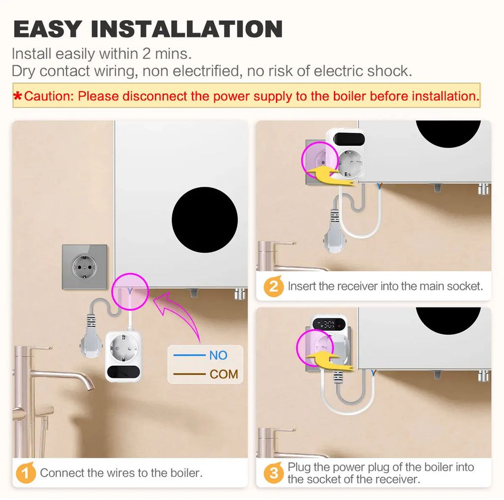 Tuya WiFi Smart Thermostat Water Gas Boiler RF433 Wireless Temperature Controller Socket Receiver Voice Alexa Google Home Alice