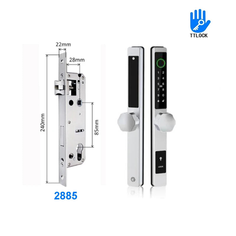 3CM Width Waterproof Aluminum Door Lock Bluetooth Fingerprint Digital Code TTLock Smart Sliding Door Lock 2885 3585 4585 Mortise
