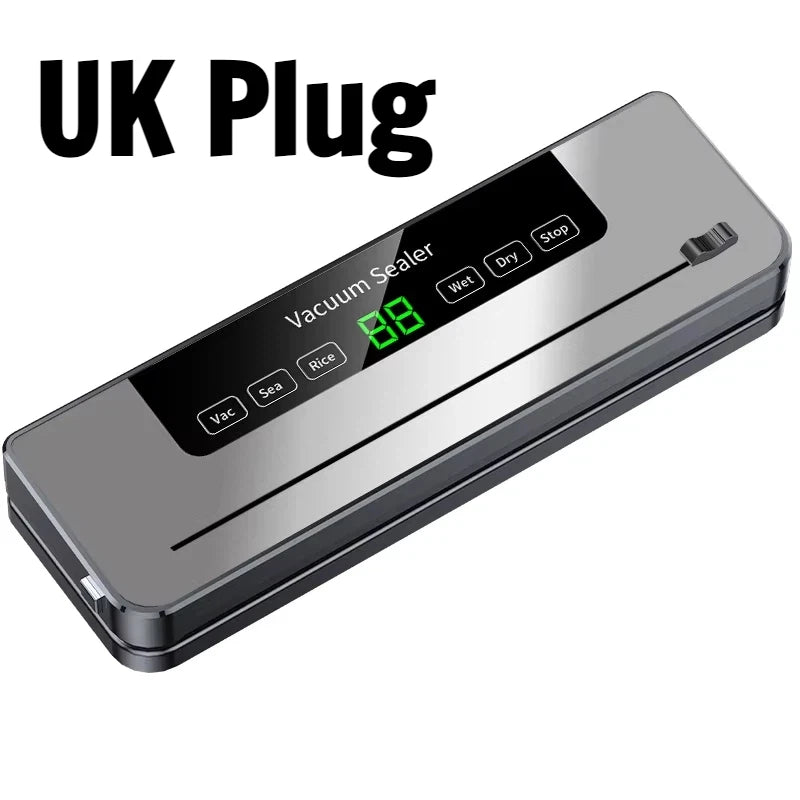 Food vacuum sealer machine with UK plug, digital panel and vacuum-seal settings