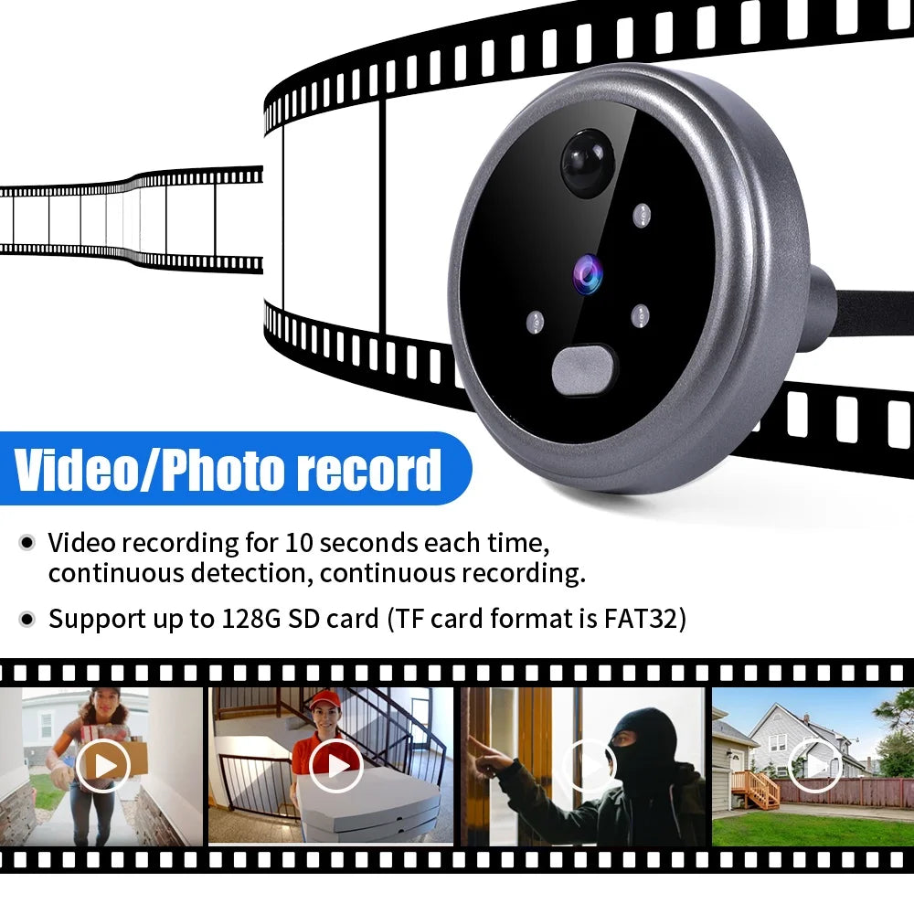 Wireless Home Security Peephole Video Doorbells 720P Digital Door Peepholes with Camera Support Video Record No APP No Wifi