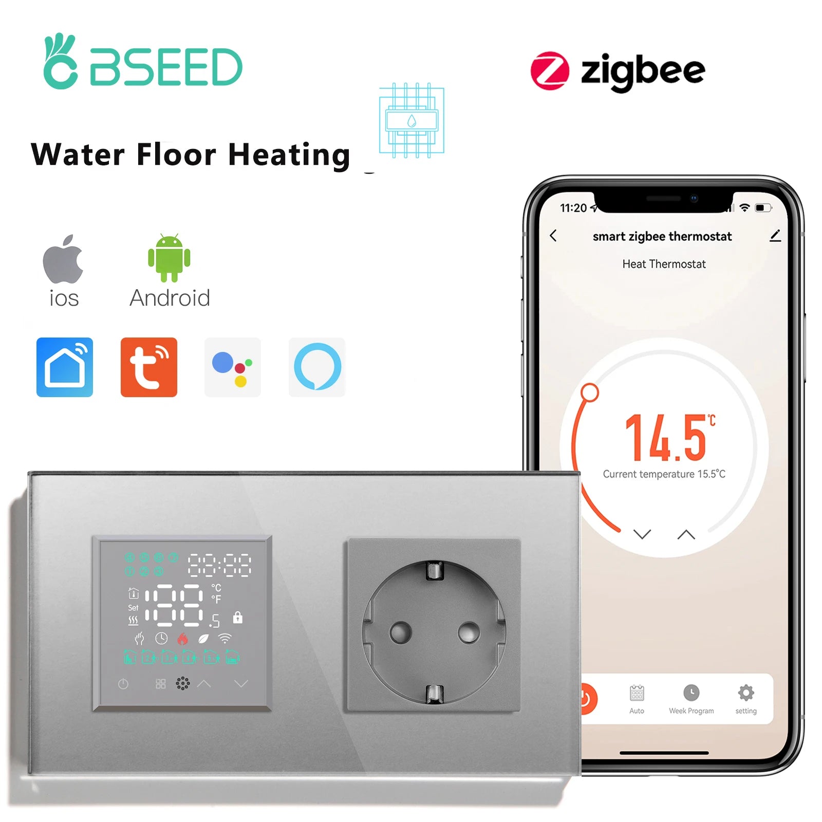 Smart ZigBee Floor Heating Thermostat | WiFi App Controlled HVAC Water Water Grey ZigBee Thermostat Tidesmit